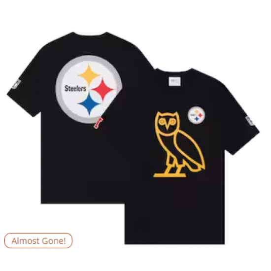 Men's Pittsburgh Steelers OVO x NFL Black OG Owl T-Shirt - Ujersey Shop