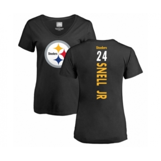 Women's Pittsburgh Steelers #24 Benny Snell Jr. Black Backer Slim Fit T-Shirt - Ujersey Shop