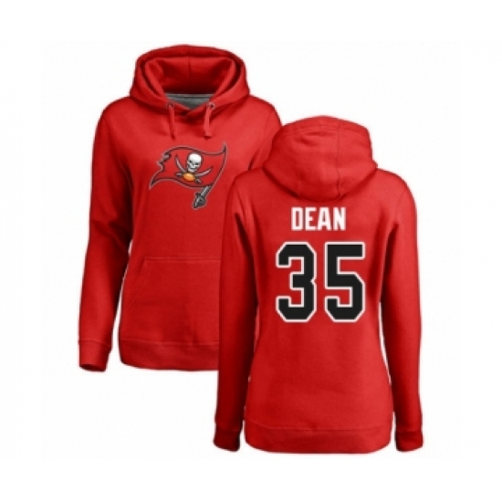 Football Women's Tampa Bay Buccaneers #35 Jamel Dean Red Name & Number Logo Pullover Hoodie - Ujersey Shop