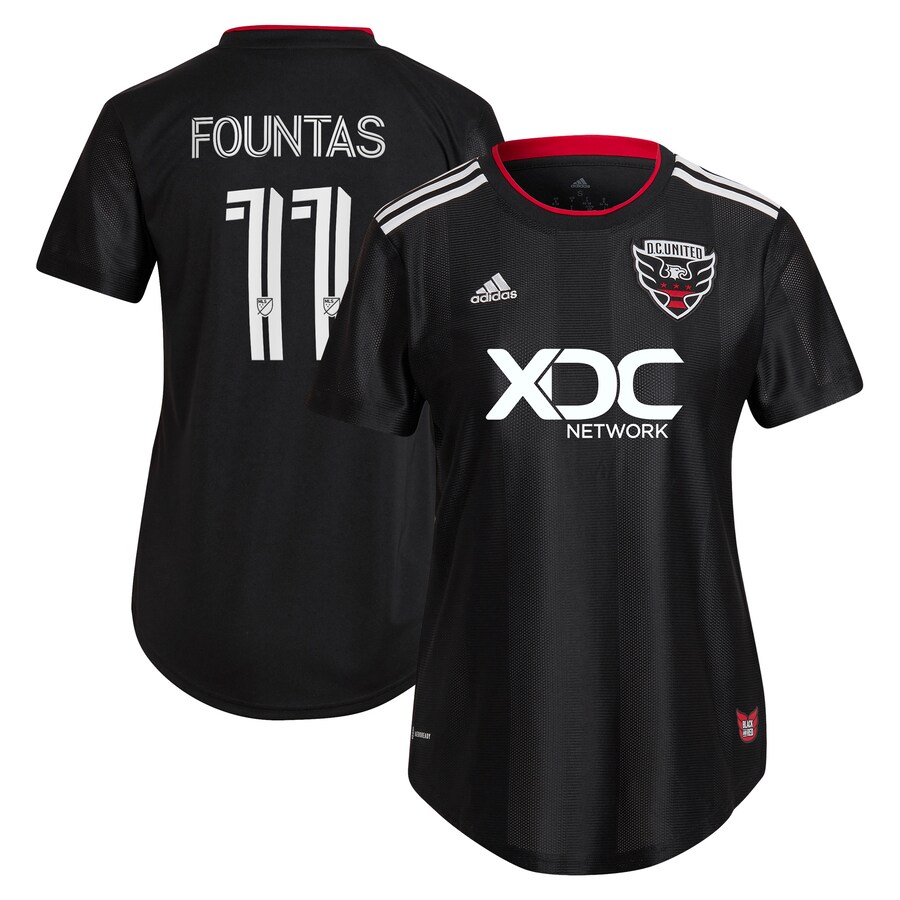 Women's D.C. United Taxi Fountas adidas Black 2023 Red & Black Kit Replica Player Jersey - Ujersey Shop