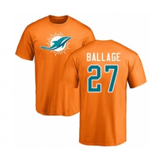 Football Miami Dolphins #27 Kalen Ballage Orange Name & Number Logo T-Shirt - Ujersey Shop