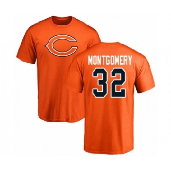Football Chicago Bears #32 David Montgomery Orange Name & Number Logo T-Shirt - Ujersey Shop
