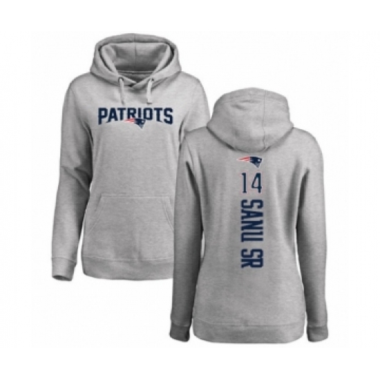 Football Women's New England Patriots #14 Mohamed Sanu Sr Ash Backer Pullover Hoodie - Ujersey Shop