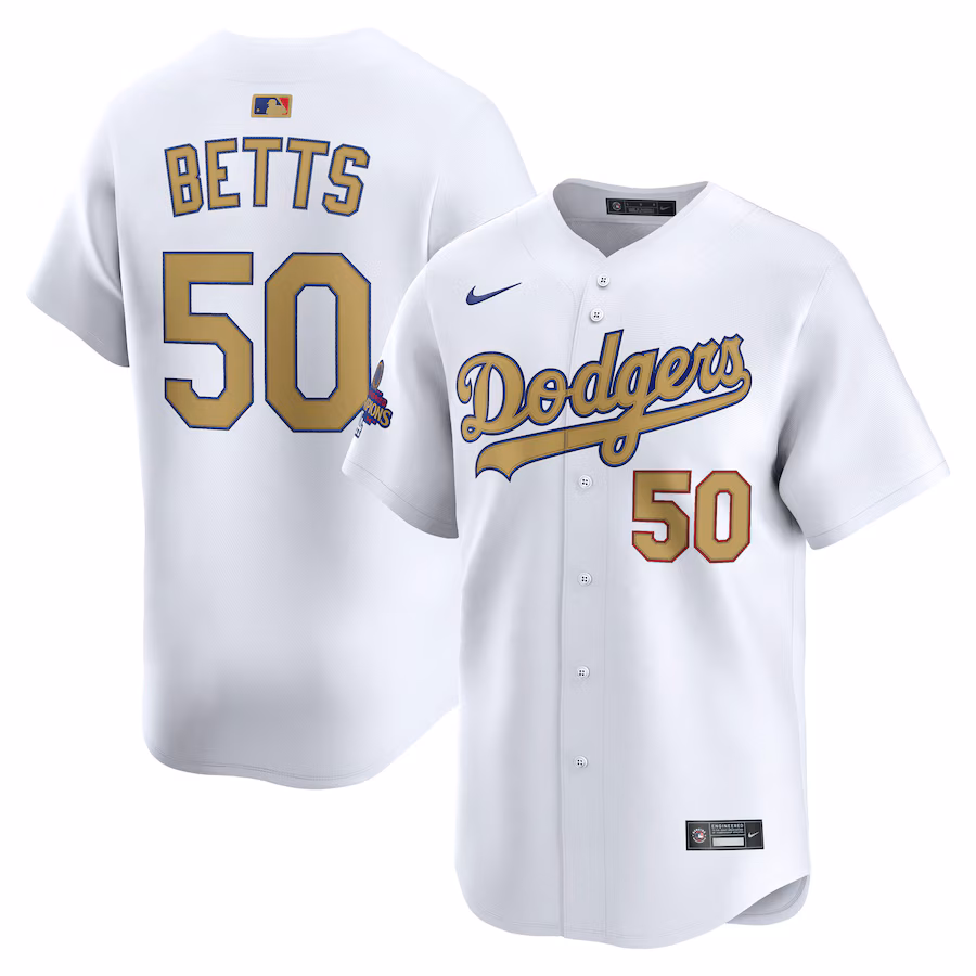 Men's Los Angeles Dodgers Mookie Betts Nike White 2025 Gold Collection Limited Jersey - Ujersey Shop