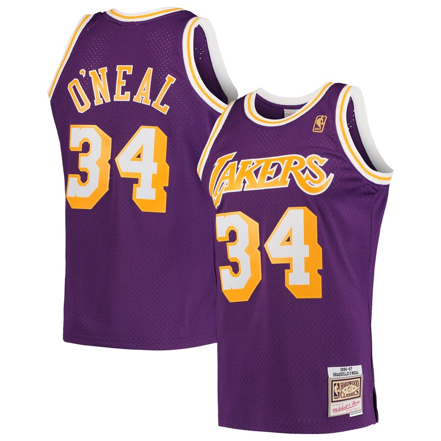 Men's Los Angeles Lakers Shaquille O'Neal Mitchell & Ness Purple Hardwood Classics Swingman Jersey - Ujersey Shop
