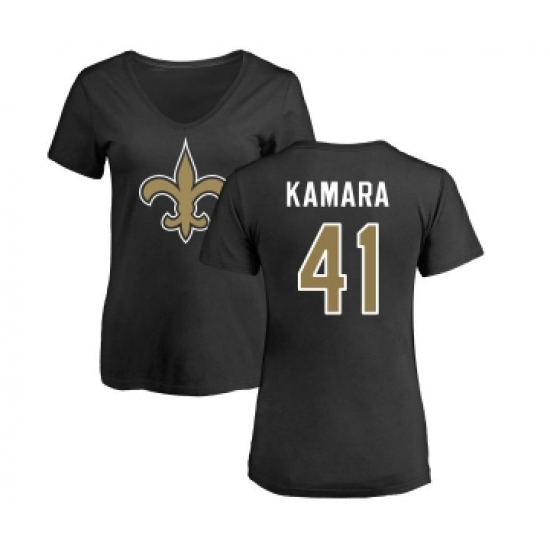 Football Women's New Orleans Saints #41 Alvin Kamara Black Name & Number Logo Slim Fit T-Shirt - Ujersey Shop