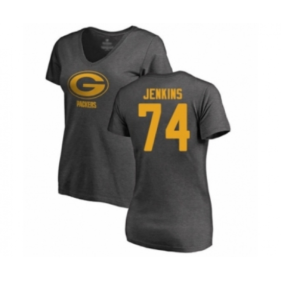 Football Women's Green Bay Packers #74 Elgton Jenkins Ash One Color T-Shirt - Ujersey Shop