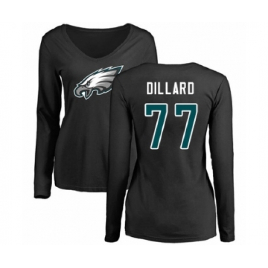 Women's Philadelphia Eagles #77 Andre Dillard Black Name & Number Logo Slim Fit Long Sleeve T-Shirt. - Ujersey Shop