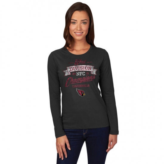 NFL Women Arizona Cardinals Majestic Black 2015 NFC West Division Champions Long Sleeve T-Shirt - Ujersey Shop