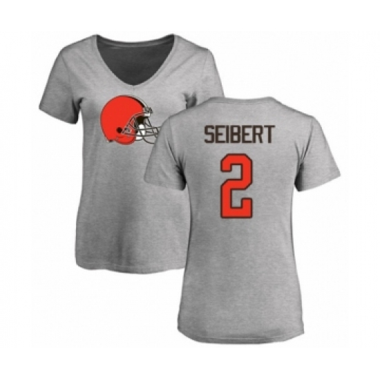 Football Women's Cleveland Browns #2 Austin Seibert Ash Name & Number Logo T-Shirt - Ujersey Shop