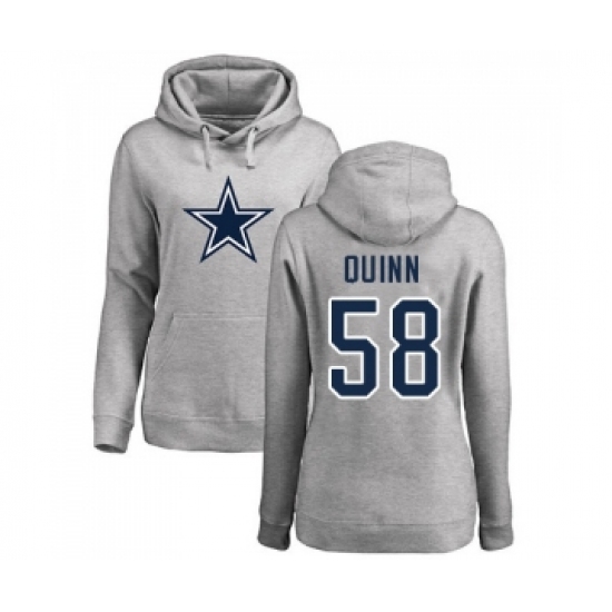 Football Women's Dallas Cowboys #58 Robert Quinn Ash Name & Number Logo Pullover Hoodie - Ujersey Shop