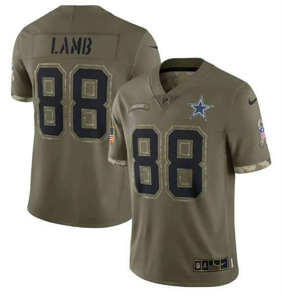 Men's Dallas Cowboys #88 CeeDee Lamb 2022 Olive Salute To Service Limited Stitched Jersey - Ujersey Shop