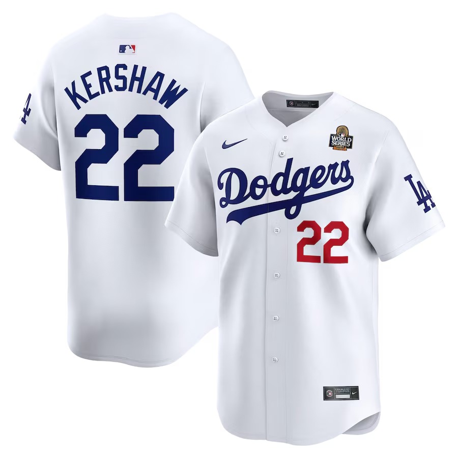 Men's Los Angeles Dodgers Clayton Kershaw Nike White 2024 World Series Home Limited Player Jersey - Ujersey Shop