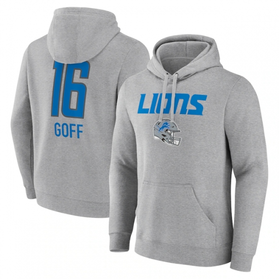 Men's Detroit Lions #16 Jared Goff Heather Gray Team Wordmark Player Name & Number Pullover Hoodie - Ujersey Shop