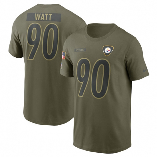 Men's Pittsburgh Steelers #90 T.J. Watt Olive 2025 Salute to Service Name & Number T-Shirt - Ujersey Shop