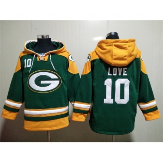 Men's Green Bay Packers #10 Jordan Love Green Lace-Up Pullover Hoodie - Ujersey Shop