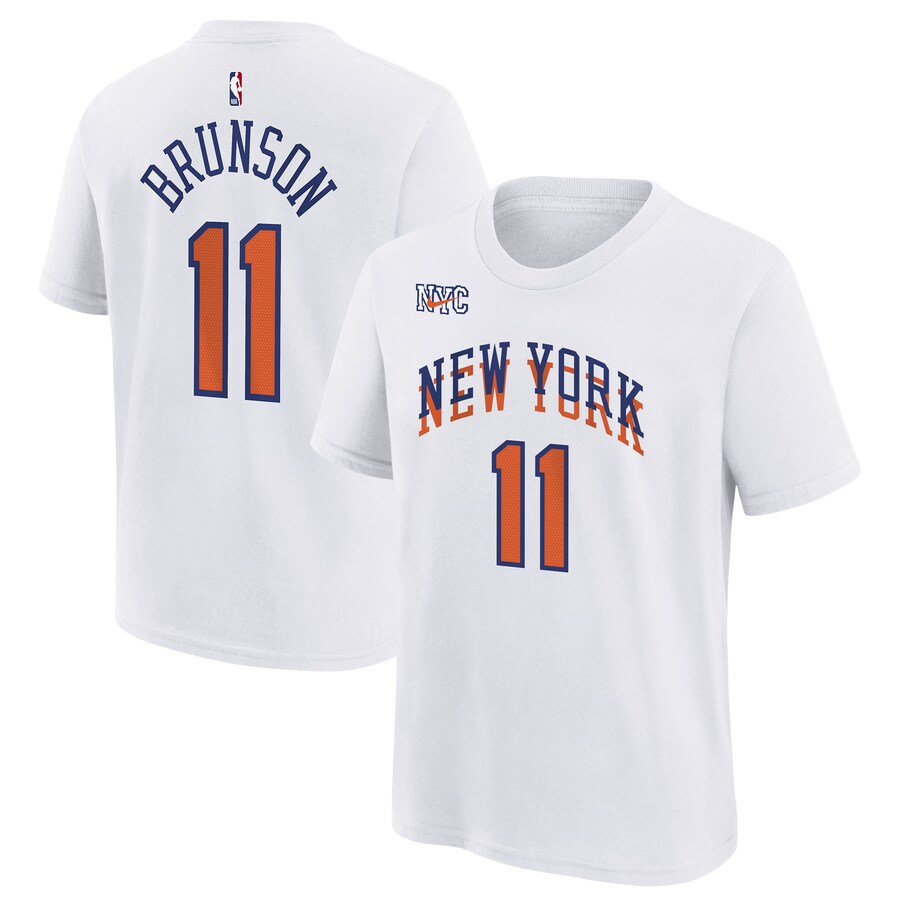 Youth New York Knicks Jalen Brunson Nike White 2024/25 City Edition Name & Number T-Shirt - Ujersey Shop