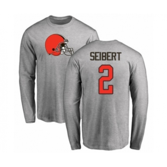 Football Cleveland Browns #2 Austin Seibert Ash Name & Number Logo Long Sleeve T-Shirt - Ujersey Shop