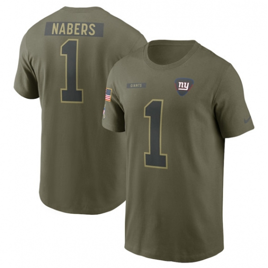 Men's New York Giants #1 Malik Nabers Olive 2025 Salute to Service Name & Number T-Shirt - Ujersey Shop