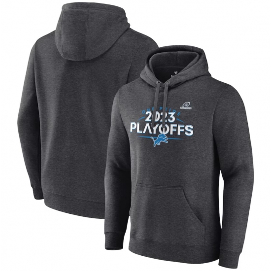 Men's Detroit Lions Heather Charcoal 2023 Playoffs Fleece Pullover Hoodie - Ujersey Shop