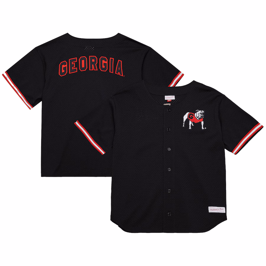 Men's Mitchell & Ness Black Georgia Bulldogs Game Time Vintage Mesh Button Front Top - Ujersey Shop
