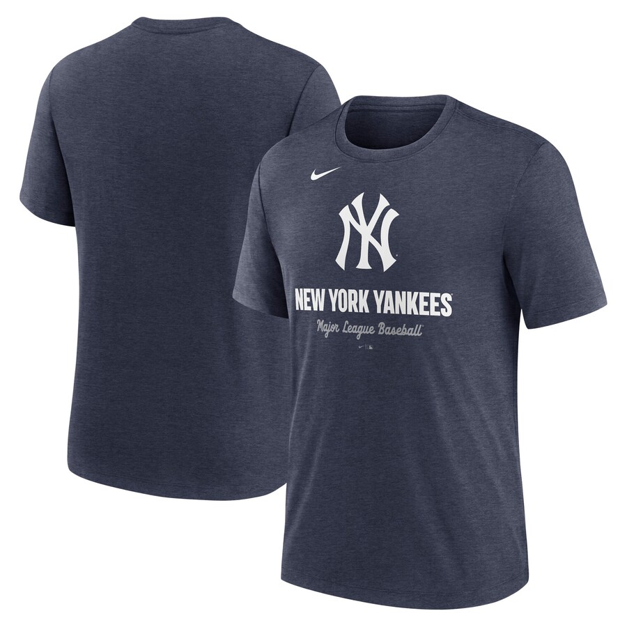 Men's New York Yankees Nike Heather Navy Logo Tri-Blend T-Shirt - Ujersey Shop