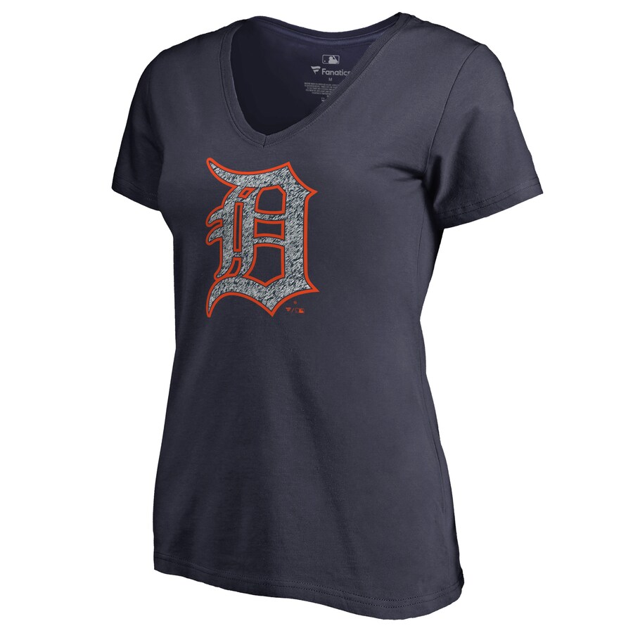 Women's Detroit Tigers Navy Static Logo V-Neck T-Shirt - Ujersey Shop