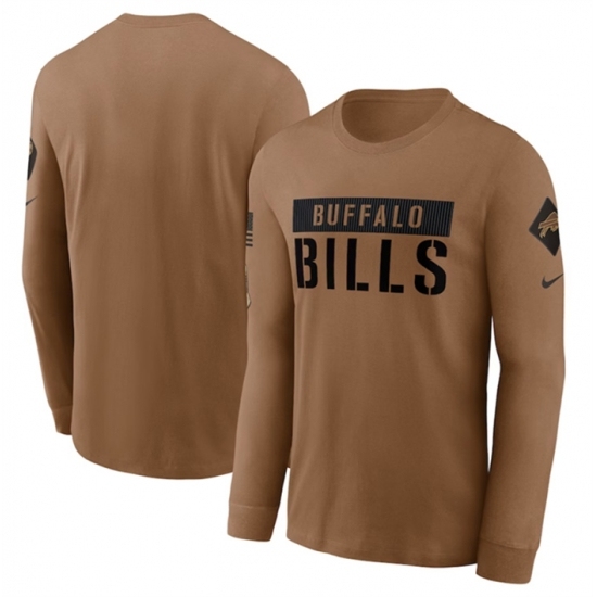 Men's Buffalo Bills 2023 Brown Salute To Service Long Sleeve T Shirt - Ujersey Shop