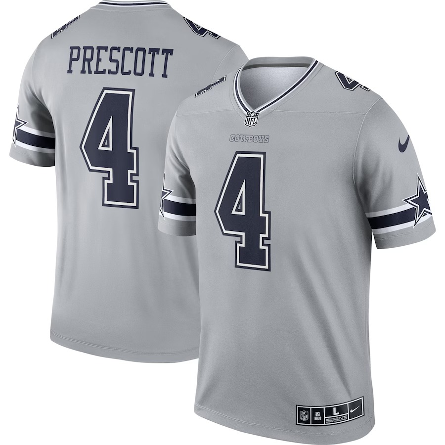 Men's Dallas Cowboys Dak Prescott Nike Gray Inverted Legend Jersey - Ujersey Shop