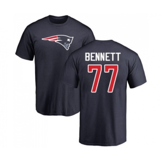 Football New England Patriots #77 Michael Bennett Navy Blue Name & Number Logo T-Shirt - Ujersey Shop