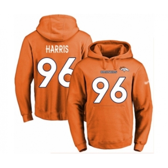 Football Men's Denver Broncos #96 Shelby Harris Orange Name & Number Pullover Hoodie - Ujersey Shop