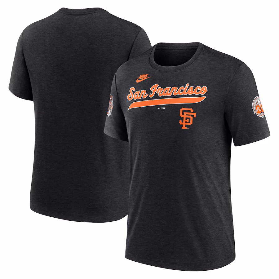 Men's San Francisco Giants Nike Heather Black Cooperstown Collection Eras Tri-Blend T-Shirt - Ujersey Shop