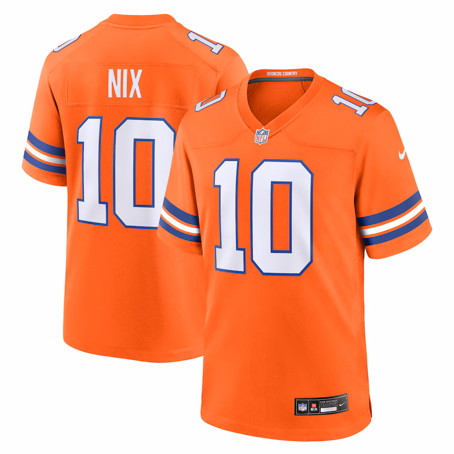 Men's Denver Broncos Bo Nix Nike Orange Mile High Collection 1977 Throwback Player Game Jersey - Ujersey Shop