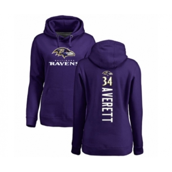 Football Women's Baltimore Ravens #34 Anthony Averett Purple Backer Pullover Hoodie - Ujersey Shop