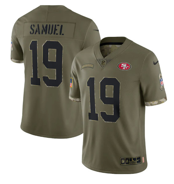Men's San Francisco 49ers #19 Deebo Samuel 2022 Olive Salute To Service Limited Stitched Jersey - Ujersey Shop
