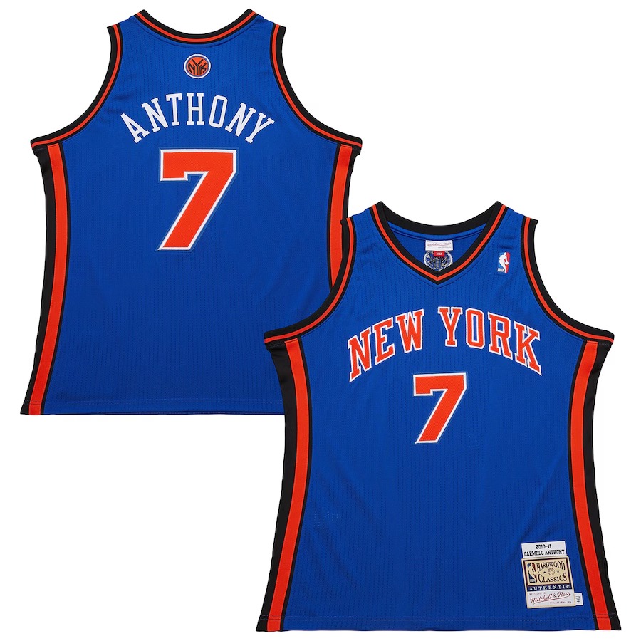 Men's New York Knicks Carmelo Anthony Mitchell & Ness Blue 2010/11 Hardwood Classics Authentic Jersey - Ujersey Shop