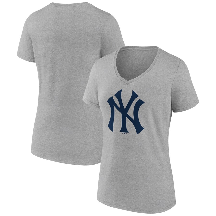 Women's New York Yankees Ash Secondary Color Primary Logo T-Shirt - Ujersey Shop