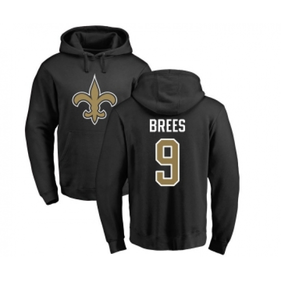 Football New Orleans Saints #9 Drew Brees Black Name & Number Logo Pullover Hoodie - Ujersey Shop