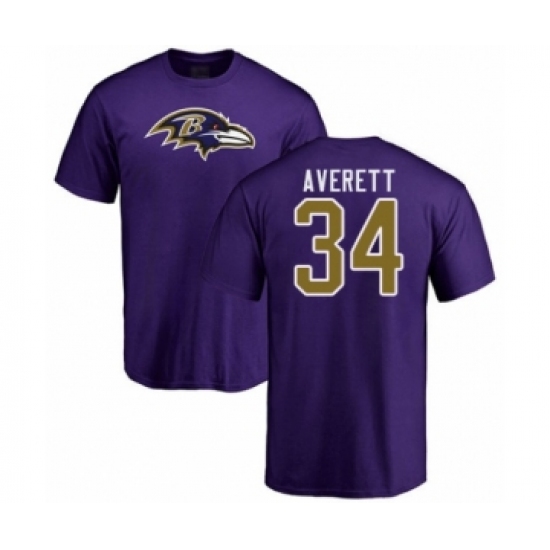 Football Baltimore Ravens #34 Anthony Averett Purple Name & Number Logo T-Shirt - Ujersey Shop