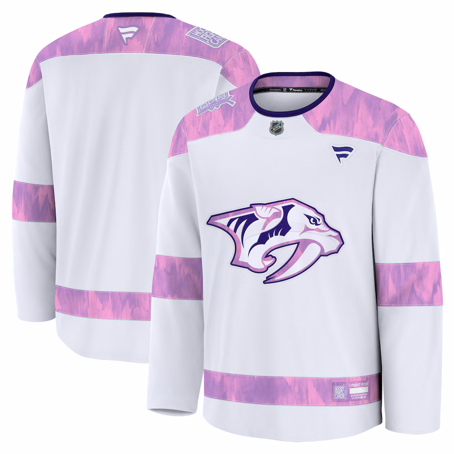 Men's Nashville Predators Fanatics White 2024 Hockey Fights Cancer Practice Jersey - Ujersey Shop