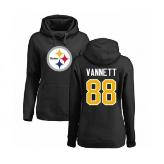 Women's Pittsburgh Steelers #88 Nick Vannett Black Name & Number Logo Pullover Hoodie - Ujersey Shop