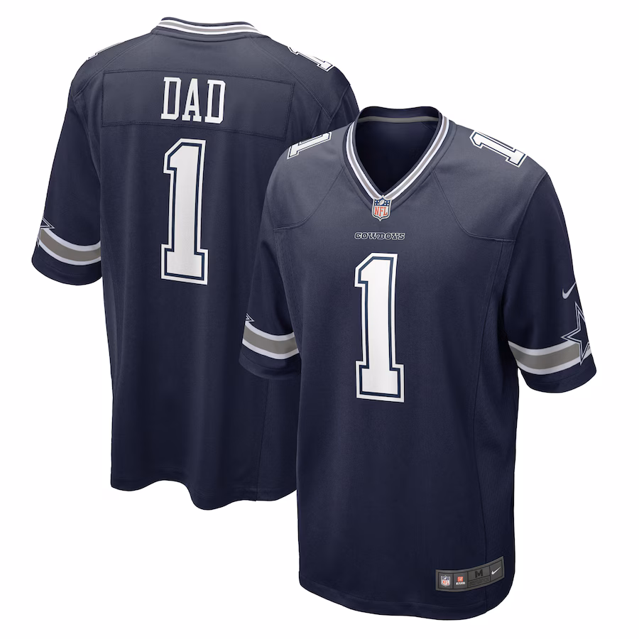Men's Dallas Cowboys Number 1 Dad Nike Navy Game Jersey - Ujersey Shop