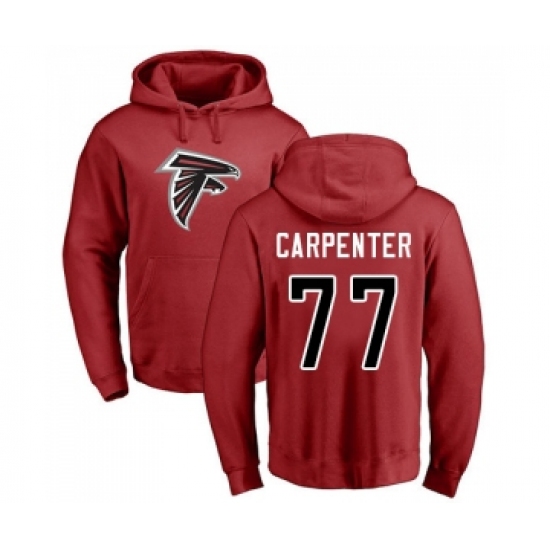 Football Atlanta Falcons #77 James Carpenter Red Name & Number Logo Pullover Hoodie - Ujersey Shop