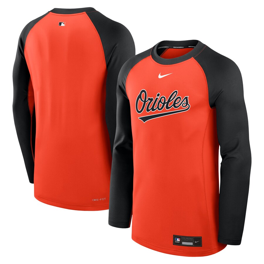 Men's Baltimore Orioles Nike Orange/Black Authentic Collection Game Time Raglan Performance Long Sleeve T-Shirt - Ujersey Shop