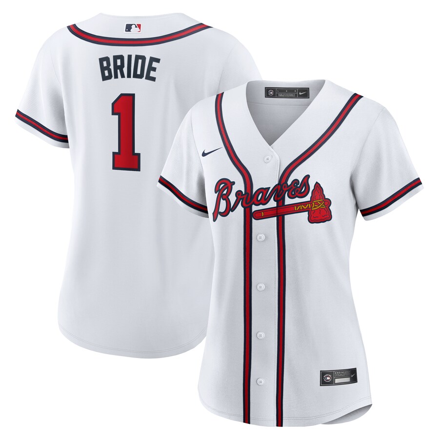 Women's Atlanta Braves Nike White #1 Bride Home Replica Jersey - Ujersey Shop