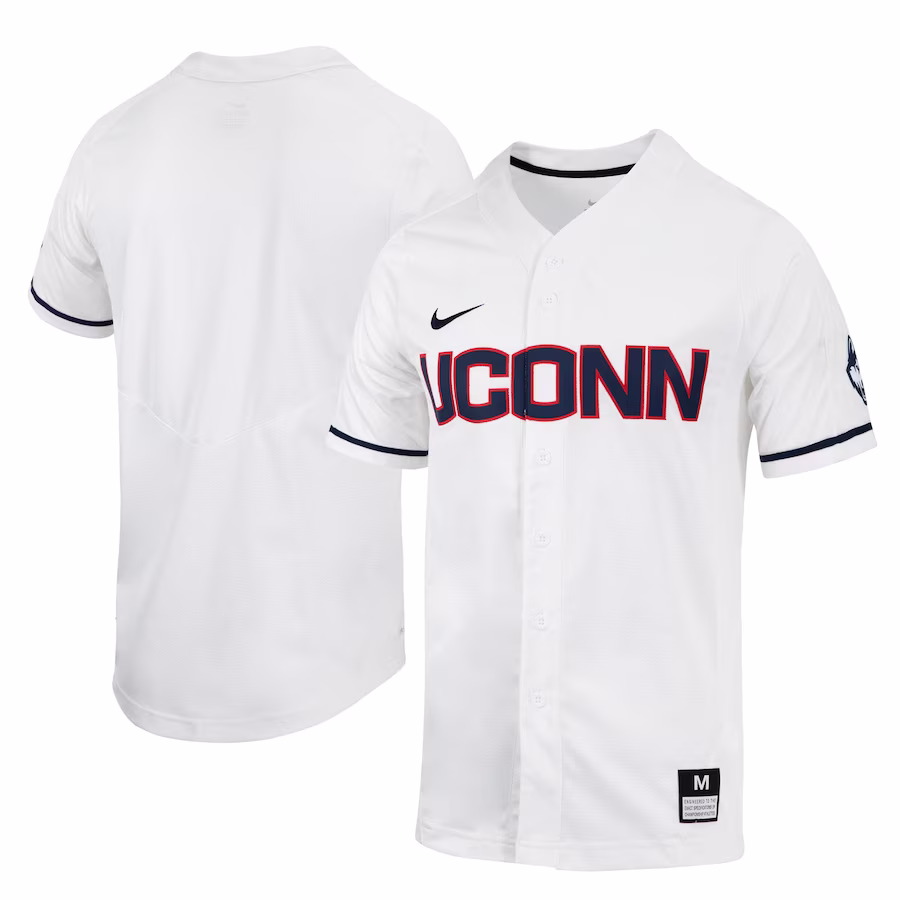 UConn Huskies Nike Replica Full-Button Baseball Jersey - White - Ujersey Shop