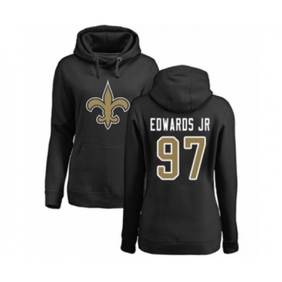 Football Women's New Orleans Saints #97 Mario Edwards Jr Black Name & Number Logo Pullover Hoodie - Ujersey Shop