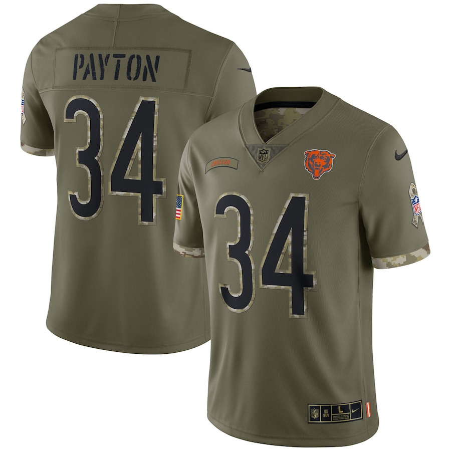 Men's Chicago Bears Walter Payton Nike Olive 2022 Salute To Service Retired Player Limited Jersey - Ujersey Shop