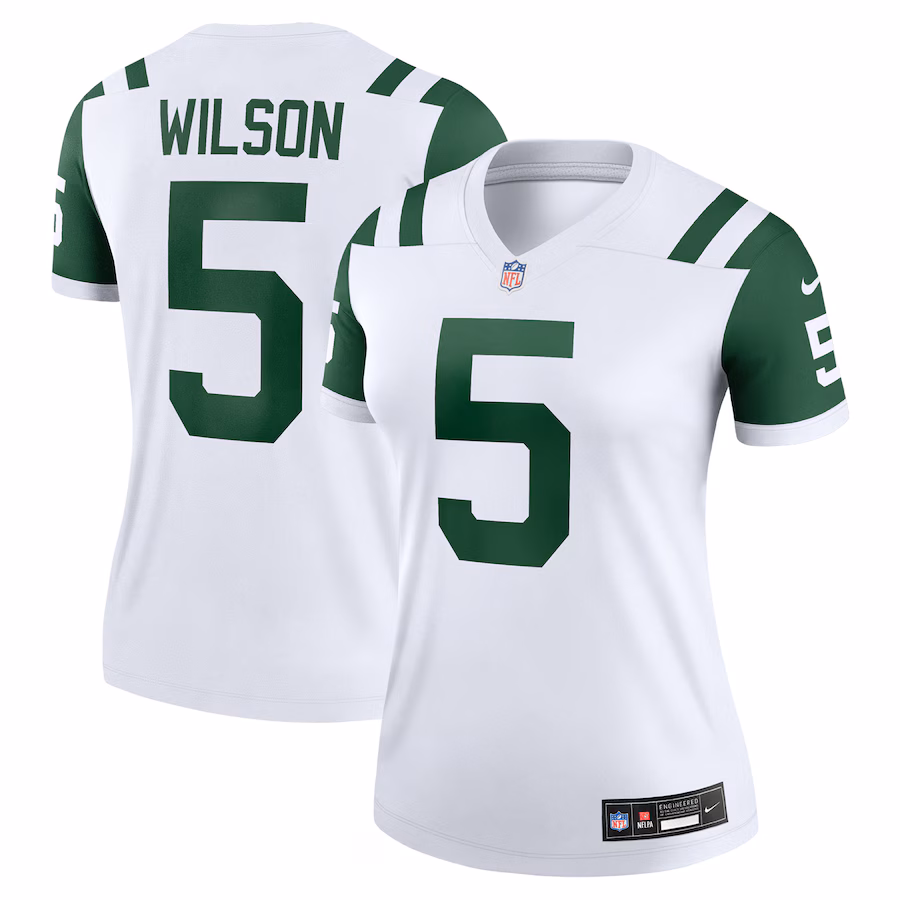 Women's New York Jets Garrett Wilson Nike White Classic Alternate Legend Player Jersey - Ujersey Shop