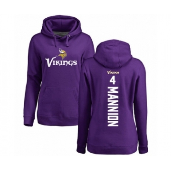 Football Women's Minnesota Vikings #4 Sean Mannion Purple Backer Pullover Hoodie - Ujersey Shop